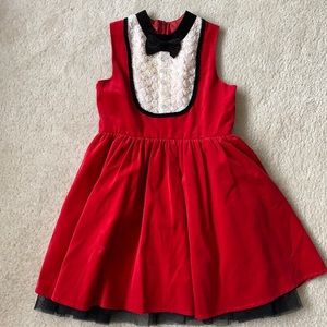 Adorable Girls Red Velveteen Tuxedo Dress